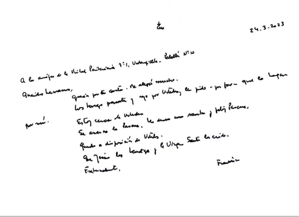 El Papa Francisco envió cartas al penal de Urdampilleta por la celebración de la Pascua 