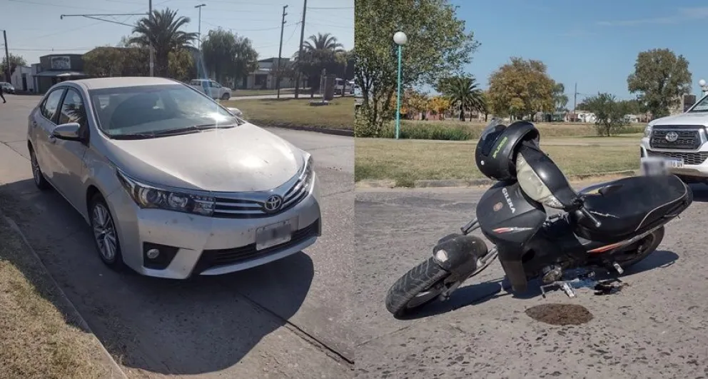 Se produjo un accidente entre una moto y un auto en avenida 25 de Mayo y Edison