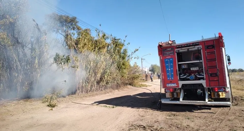 Bomberos Voluntarios trabajaron en un incendio de un cañaveral en barrio Los Troncos